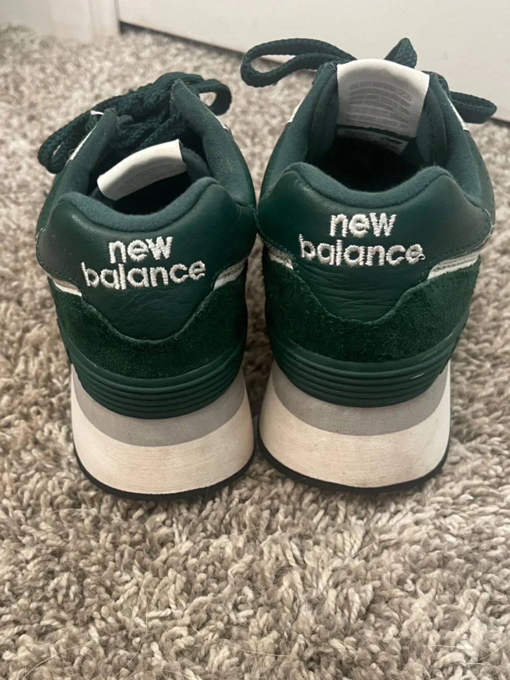 New Balance Men’s Dark Green Suede Platform Sneakers with White Trim